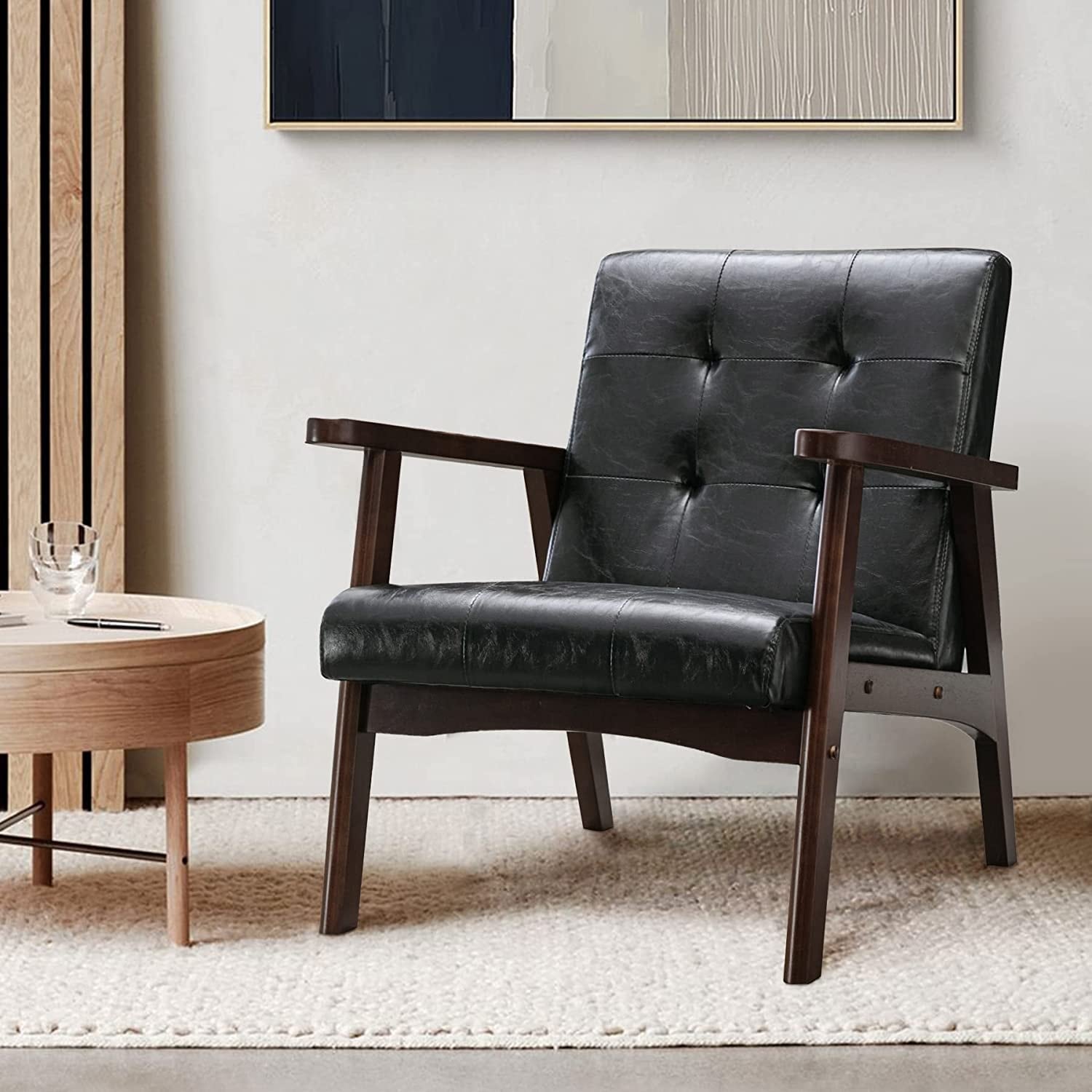 Ebello Mid Century Modern Upholstered Leather Accent Chair with