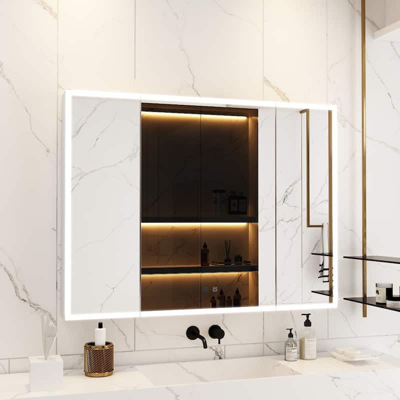 Sleek Anti-Fog Bathroom Medicine Cabinet with Dimmable LED Lights - 45.9"