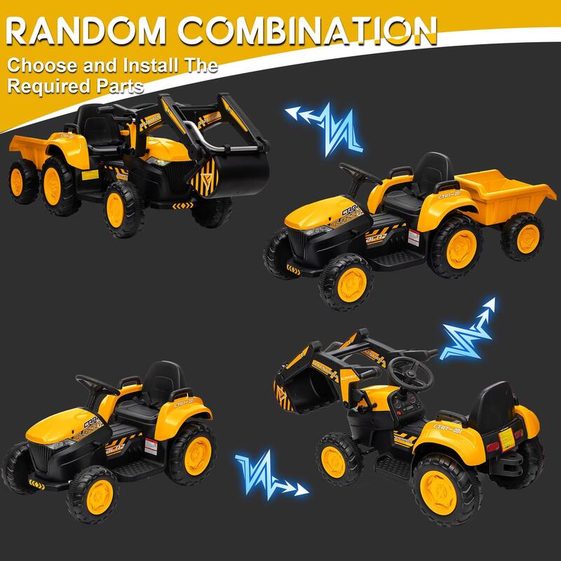 Electric Vehicles with Remote Control, Digger, LED Lights, Music, Ride On Car Toy for Kids