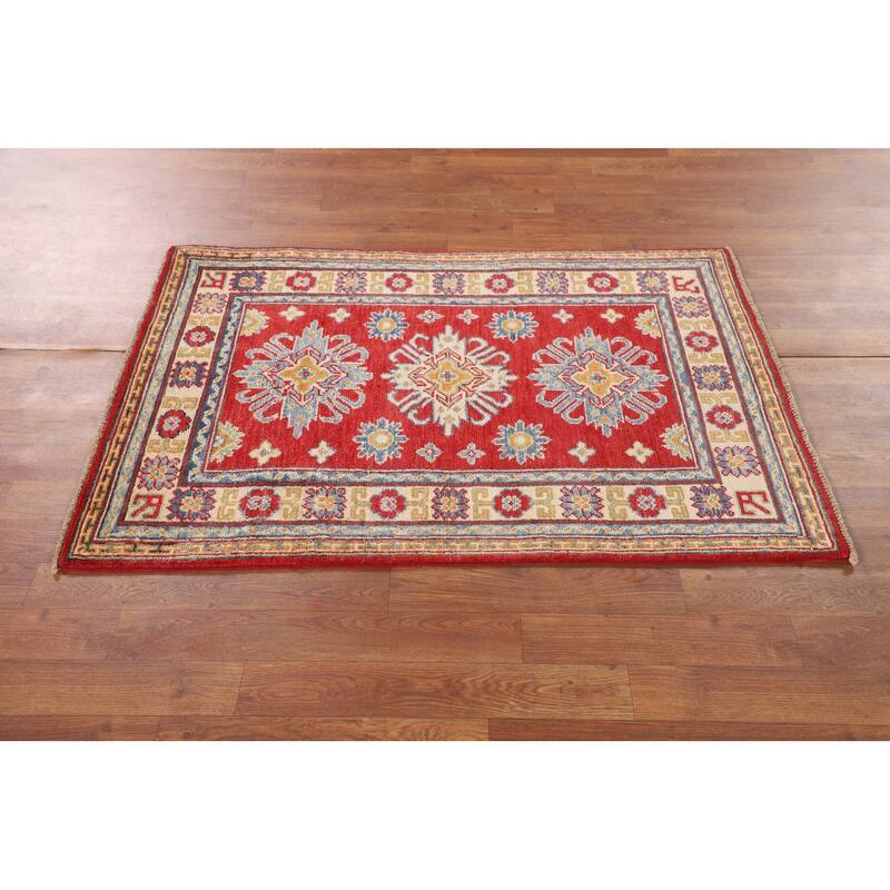 Red Traditional Kazak Foyer Rug Hand-Knotted Wool Carpet - 2'9" x 4'1"