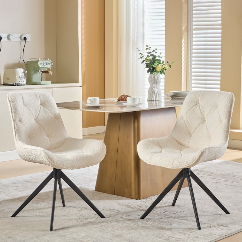 XINMICS Swivel Dining Chairs, Boucle Upholstered Accent Chairs Living Room Chairs Desk Office Arm Chair - Set of 2 - White
