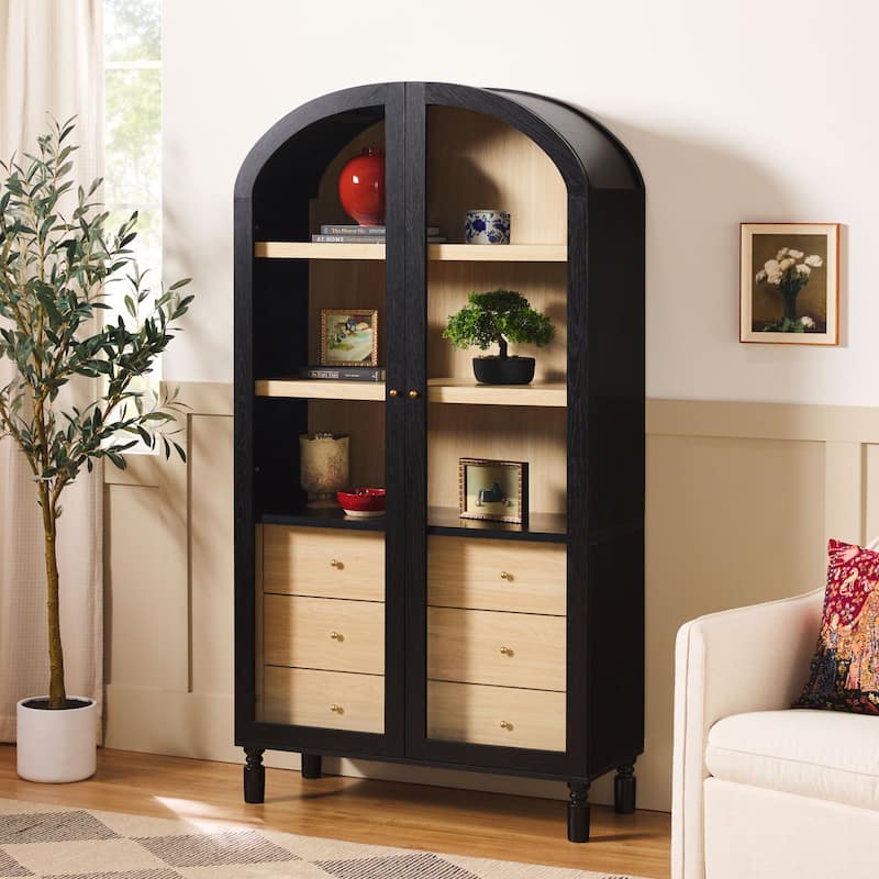 Walker Edison Modern Arched MDF Bookshelf Cabinet with Tall Glass Doors