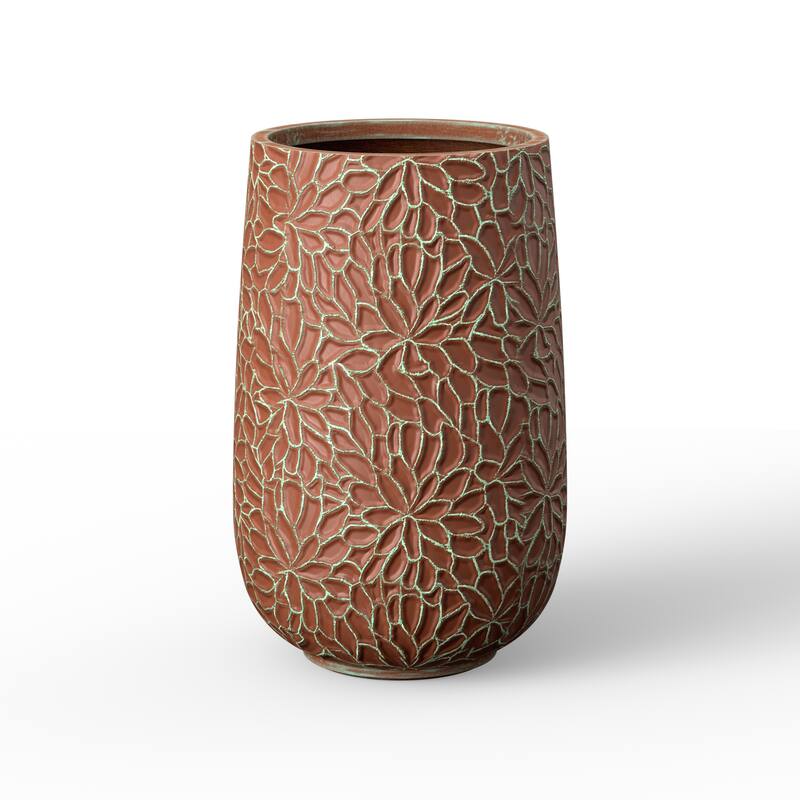 Tall Round Concrete Flower Pot with Drainage Holes and Enhanced Interior - 14 x 22 - Teal(Enhanced Interior)