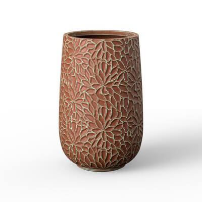 Tall Round Concrete Flower Pot with Drainage Holes and Enhanced Interior - 14 x 22