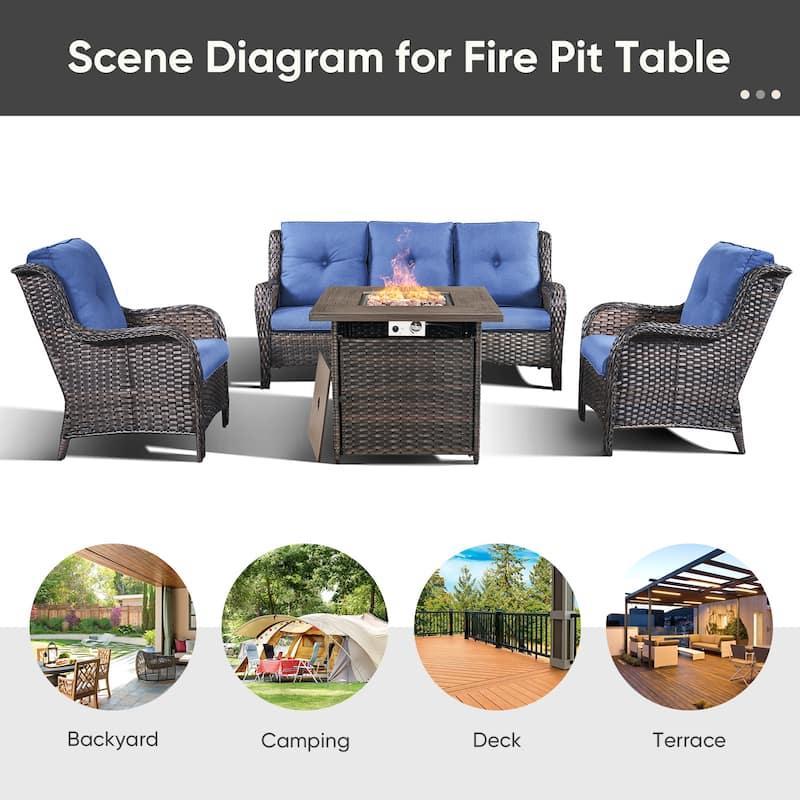4-piece Outdoor Patio Sofa Chair Set With Fire Pit Table
