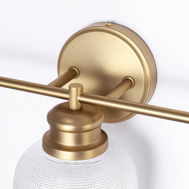 23.8" W 3-Light Retro Industrial Gold Bowl-Shaped Bathroom Vanity Light with Clear Chequered Textured Glass Shades