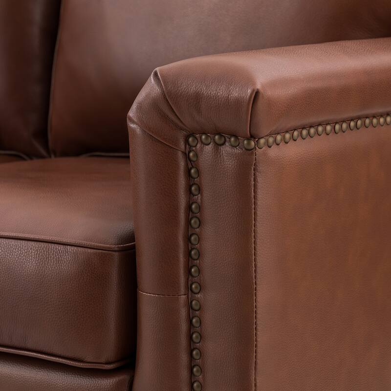 Rita Living Room 3-Seat Genuine Leather Sofa with Solid Wood Legs and Nailhead