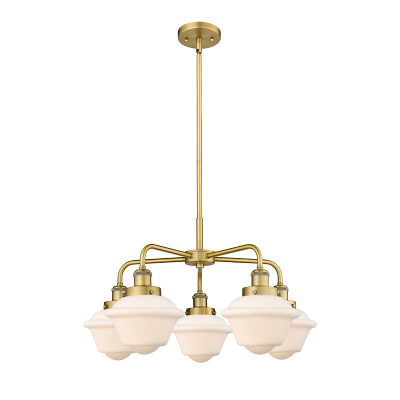 Innovations Lighting Oxford - 5 Light 25" Stem Hung Chandelier - Brushed Brass/Matte White