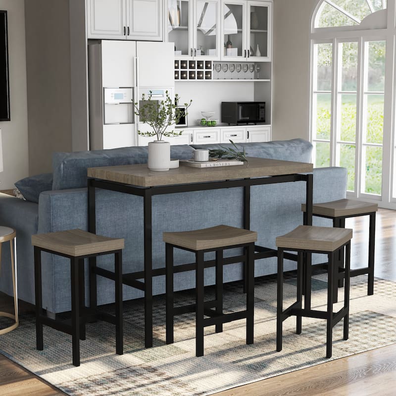Feri Transitional Black Metal 5-Piece Counter Height Dining Set by Furniture of America - Black