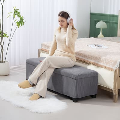 Corduroy Storage Ottoman Bench with Large Hidden Compartment Soft Foam Seat Reinforced - 47.2" W x 16.5" D x 15.7" H