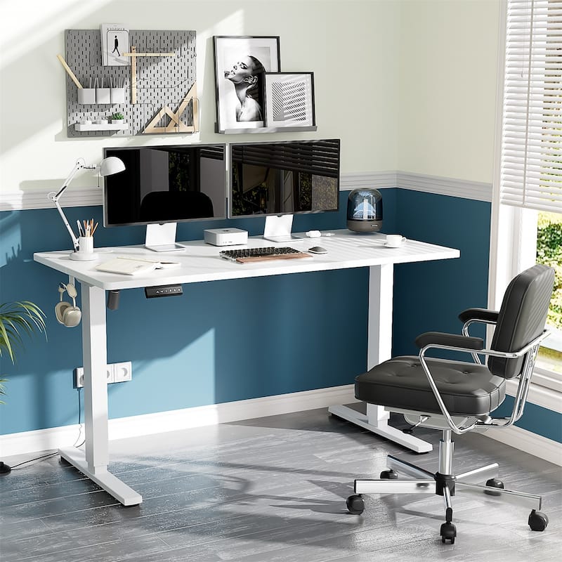 Standing Desk Adjustable Height, Electric Sit Stand up Desk for Home Office, Modern Rising Work Table for Computer,Workstation - 55x23.6 - Wheat