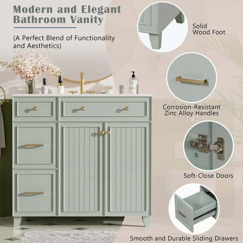 Stylish and Functional Bathroom Vanity with Ceramic Sink,Soft Close Doors,and Double-Layer Drawers for Modern Storage