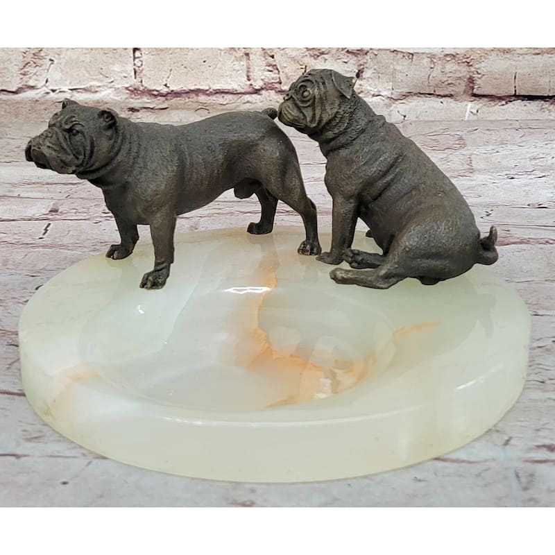 Bronze Imitative BullImitative dog Pug Imitative Dog Figurines On Marble - Soap Dish Ashtray Handmade Art