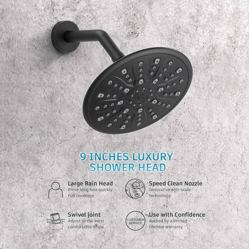 YASINU 9-inch Round Shower Head Bathroom Rainfall Mixer Shower System