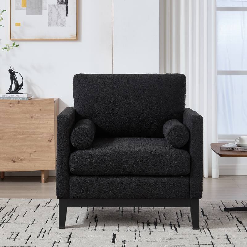35.4 "Wide Accent Chair with Natural Wood Legs, Wood Base Reading Armchair Single Sofa with Two Bolster Pillows