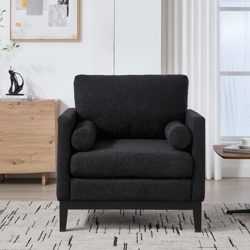 Minimalist Reading Armchair Single Sofa with Two Pillows, Black Side Chair Dressing Chair Upholstered Chair