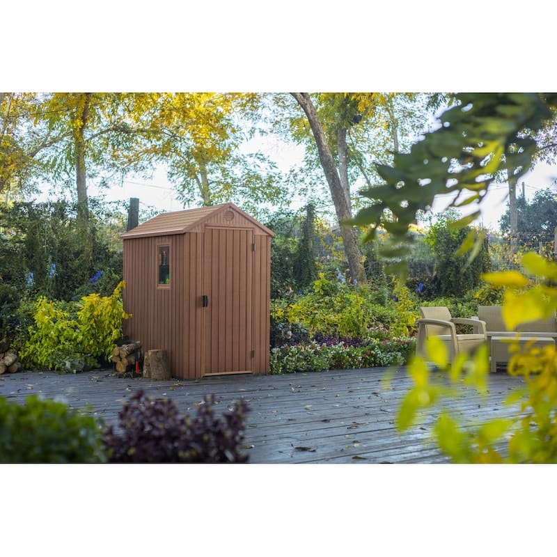 Keter Darwin 4x6 ft. Resin Outdoor Storage Shed With Floor for Patio Furniture and Tools, Brown