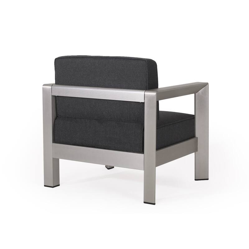Aviara Outdoor 4-Seater Aluminum Chat Set with Tempered Glass-Topped Coffee Table by Christopher Knight Home
