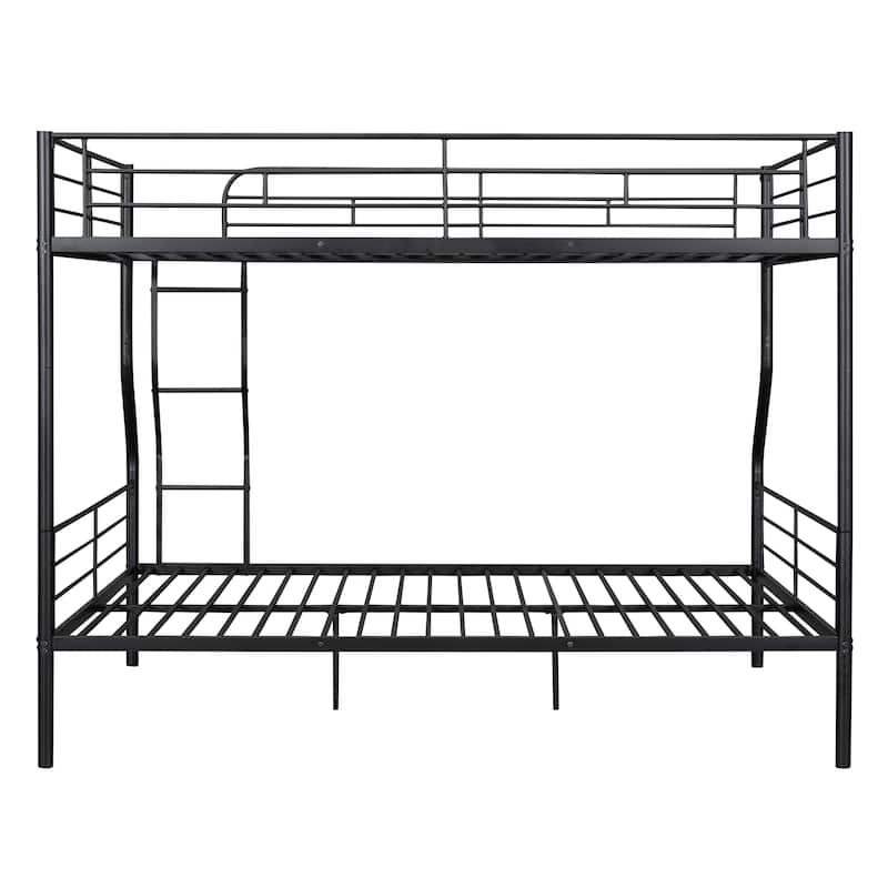 Modern Iron Bunk Bed, Full XL Over Queen, Black, Space-Saving Design