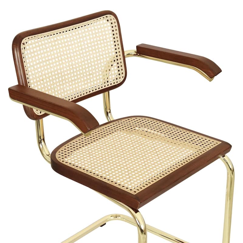 Breuer Chair Company Marcel Breuer Cesca Cane Cantilever Armchair Arm Chair w/ Brass Steel Frame (Various Wood & Cane Colors)