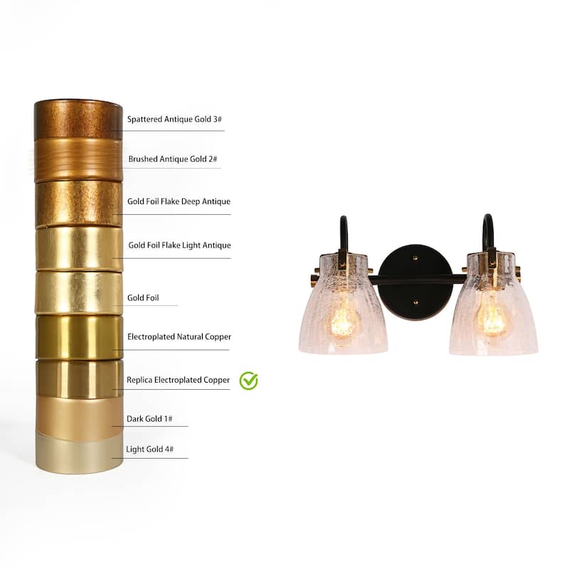 Chiry Modern 2-Light Dimmable Bathroom Vanity Light Glass Wall Sconce - 13.5" W x 8.3" H
