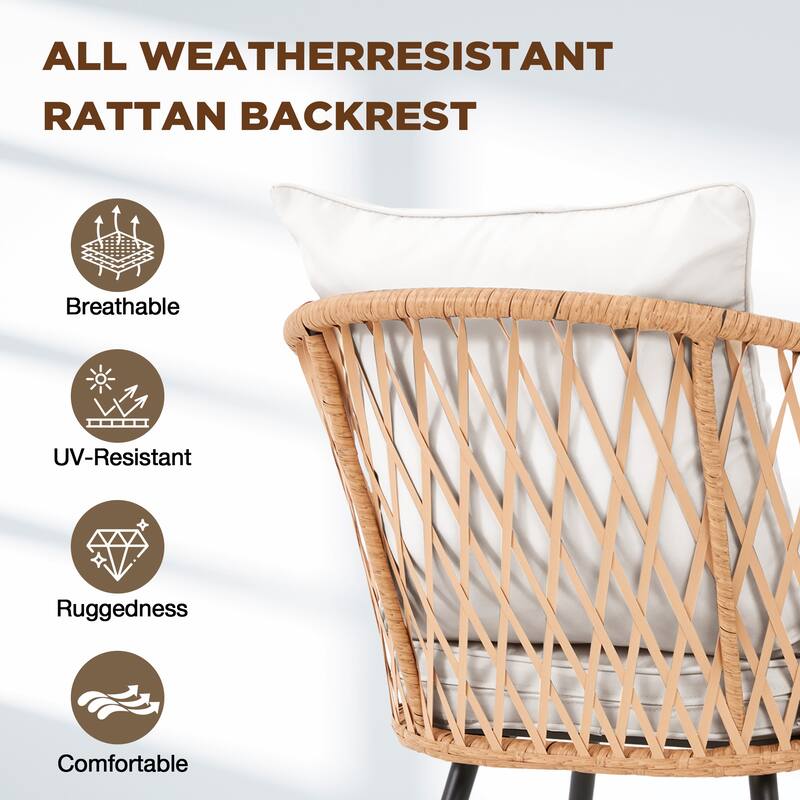 EROMMY 7 Piece Outdoor Dining Set with Umbrella Hole, Patio Table and 6 Rattan Chairs with Cushions, Weather-Resistant Furniture
