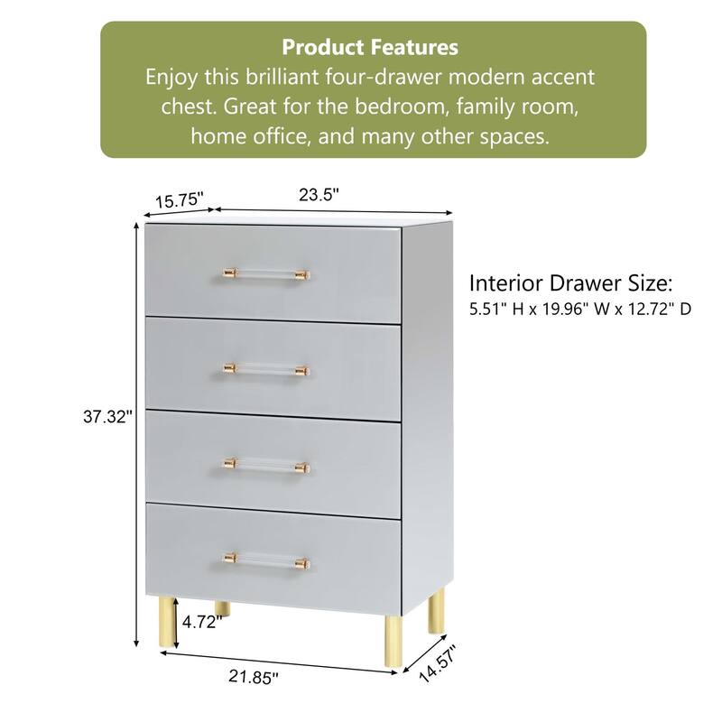 Modern Light Gray 37.3" Tall 4-Drawer Chest