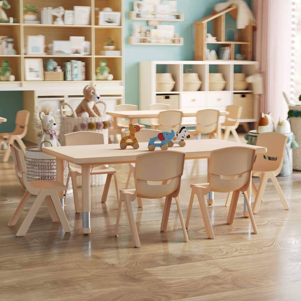 24"W x 48"L Rectangle Plastic Adjustable Activity Table Set - 4 or 6 Chairs