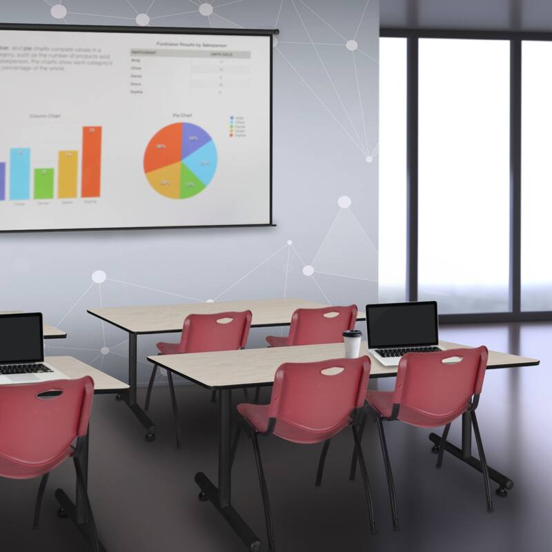 60" x 24" Training Table- Maple & 2 'M' Stack Chairs- Burgundy - 60" x 24"