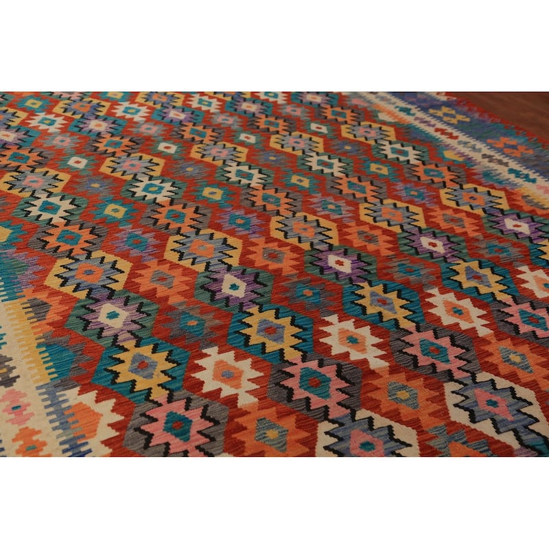 Kilim Oriental Large Rug Hand-Woven Multi-Color Wool Carpet - 10'2"x 16'1"