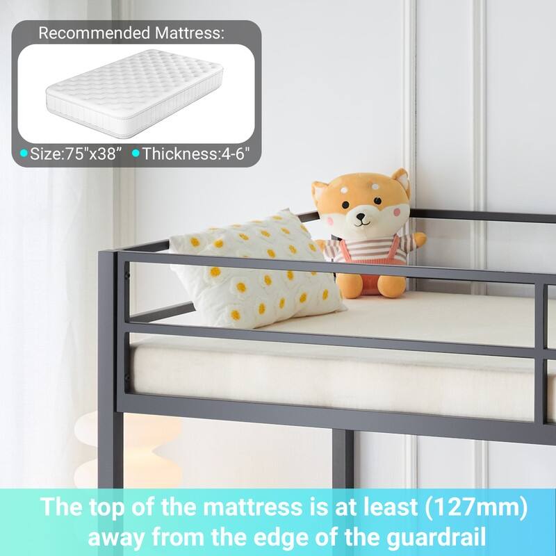 Twin Square Tube Raised Bed With Table Outlet LED Light Strip Iron Bed USA