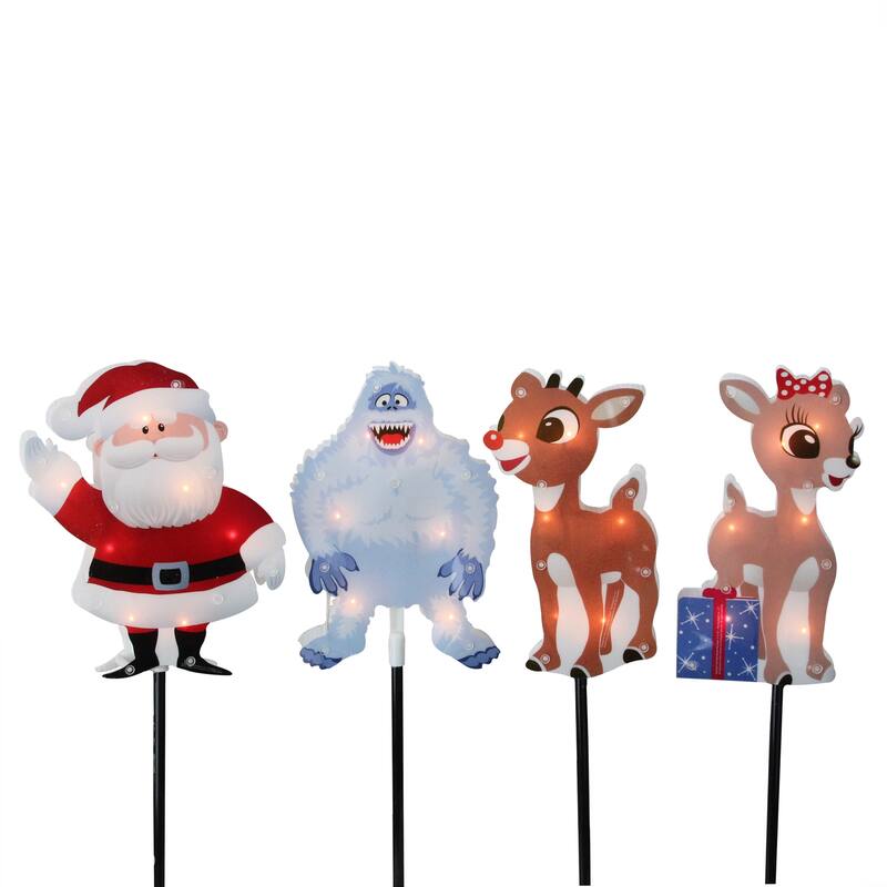 Set of 4 Pre-Lit Rudolph the Red-Nosed Reindeer Pathway Markers - Clear Lights - 8"