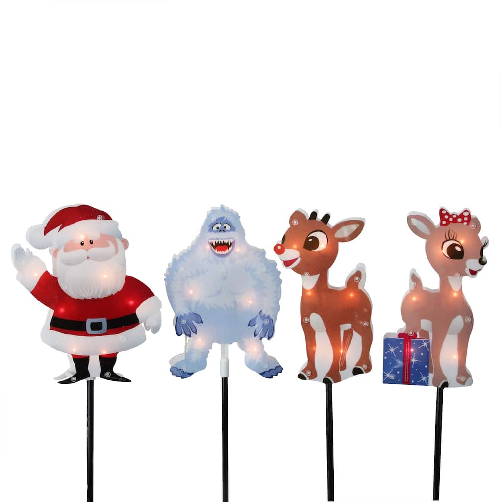Set of 4 Pre-Lit Rudolph the Red-Nosed Reindeer Pathway Markers - Clear Lights - 8"