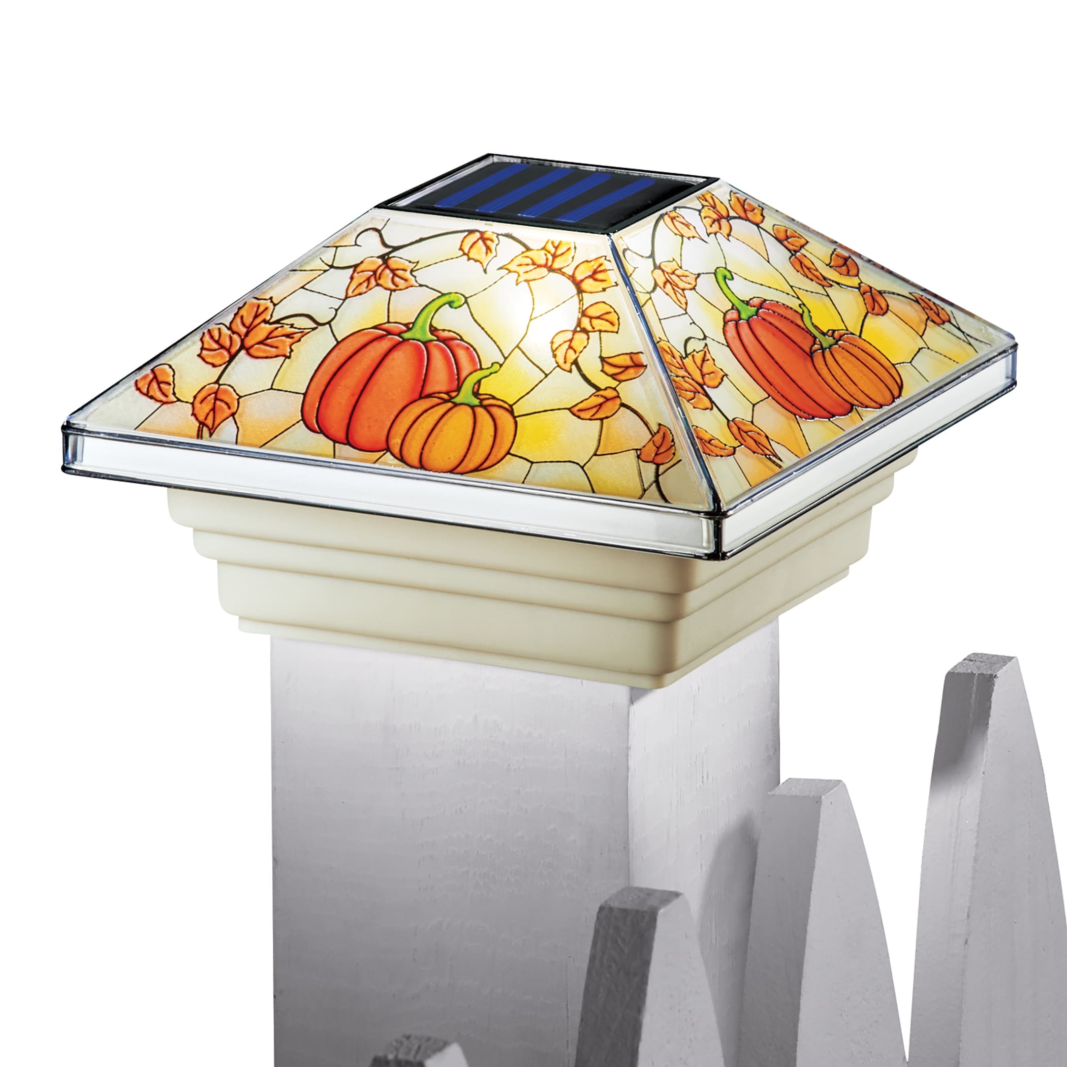 Solar Powered Fall Pumpkin Post Cap Light 6.5 x 3.75 x 6.5 Bed Bath Beyond 41511601