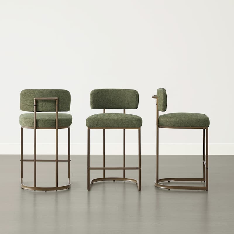 Arthur 26 inch Counter Height Bar Stool Set with Brass Frame - Set of 3 - Moss Green