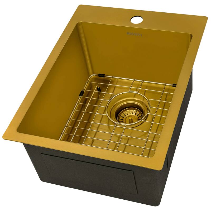 Ruvati 15 x 20 inch Polished Matte Gold Stainless Steel Drop-in Bar Prep Sink - RVH8110GG