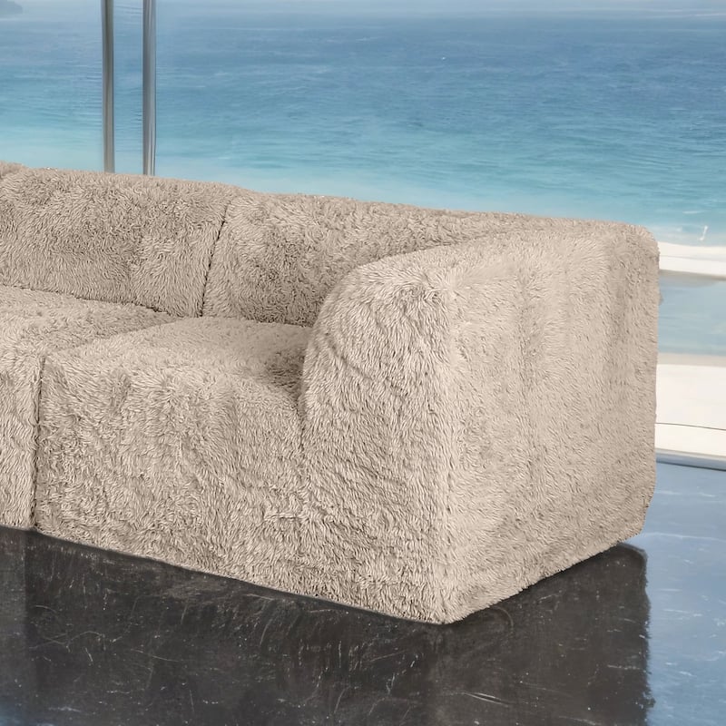 Furniture of America Ylena Modern Faux Fur Foam Modular Compressed Sofa Chair - With Arm - Taupe