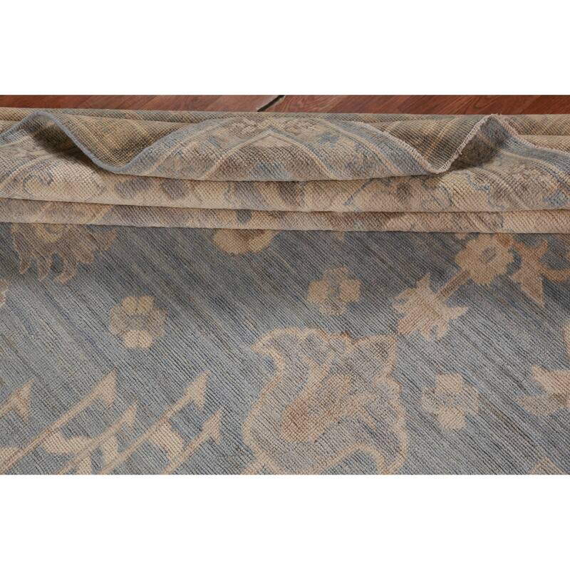 Hand Knotted Oriental 100% Wool Carpet Transitional Medallion Navy Blue & Blues Oushak Area Rug - 11' 10'' X 9' 0''