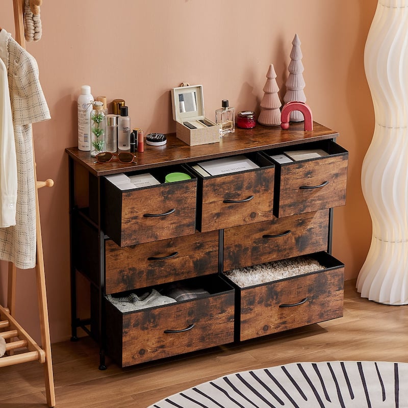 Tall Dresser Storage Tower with 7 Fabric Drawers