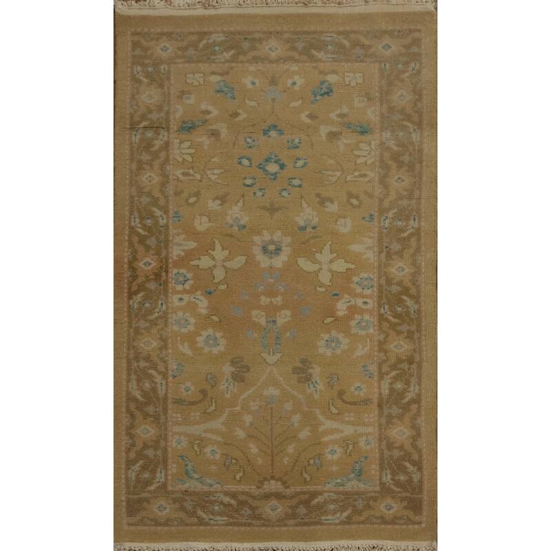 Hand Knotted Oriental 100% Wool Carpet Traditional All-Over Brown Ziegler Area Rug - 3' 11'' X 1' 11''