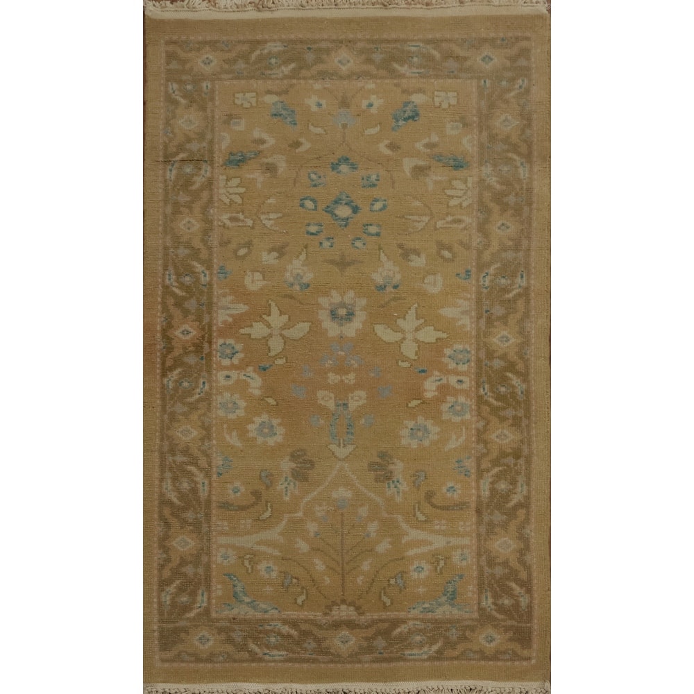 Hand Knotted Oriental 100% Wool Carpet Traditional All-Over Brown Ziegler Area Rug - 3' 11'' X 1' 11''
