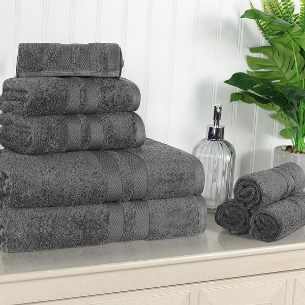 Superior Cotton Quick-Drying 8 Piece Highly Absorbent Towel Set - Charcoal