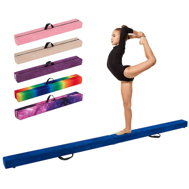 Gymax 9 FT Folding Balance Beam w/ Solid Wood Base & Anti-slip Bottom - Blue
