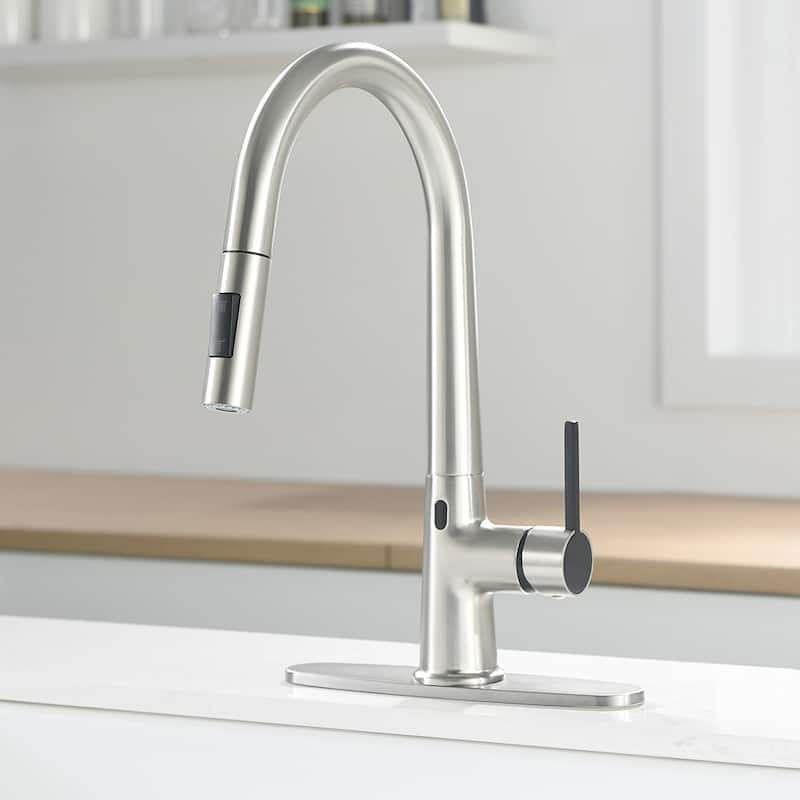 Touchless Kitchen Faucet with AC Adapter and Deck Plate - Brushed Nickel