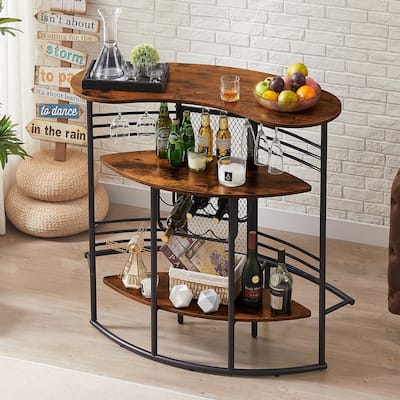 Wine Cabinet Coffee Table, Three Tiers Coffee Bar Table Wine Rack Liqour Bar with Large Storage