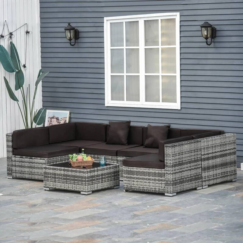 7PCS Weatherproof PE Rattan Patio Set, Sectional Storage - Charcoal