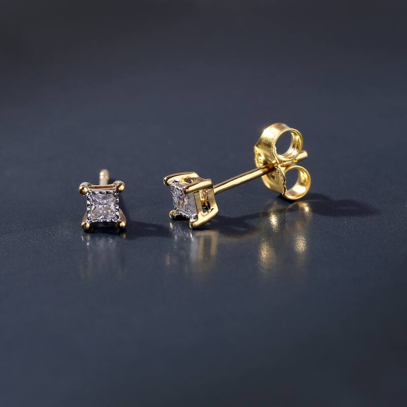 1/20ct to 3/4ct TDW Diamond Solitaire Stud Earrings in Silver for Women - 1/10 ct - Yellow