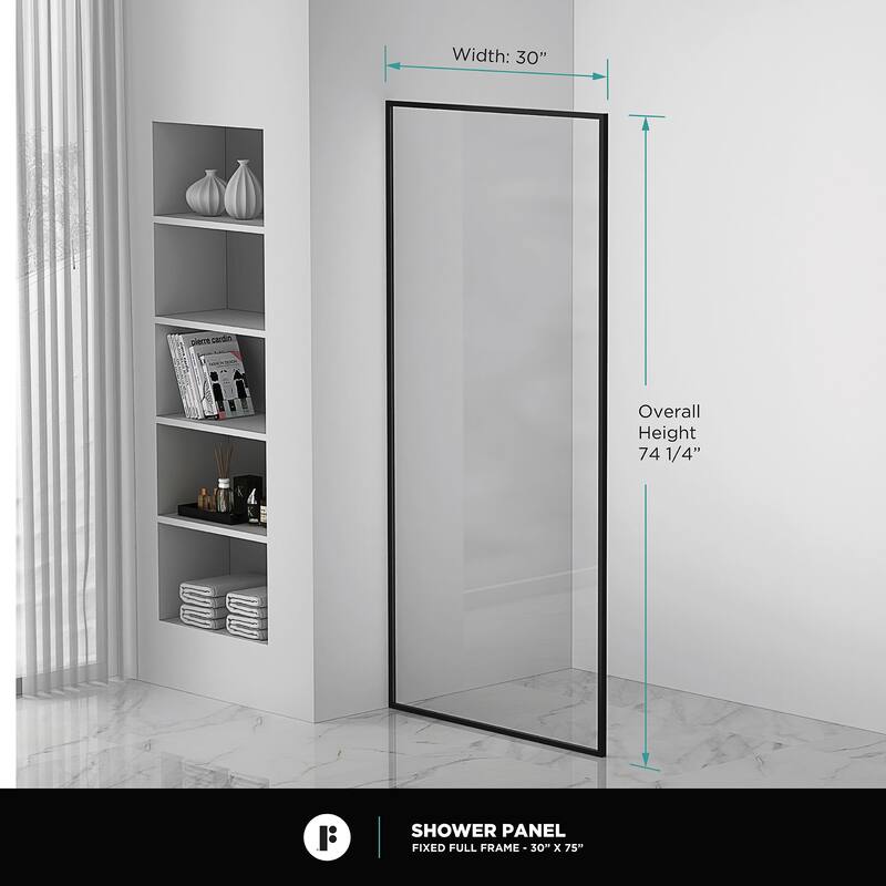 Fine Fixtures Single Fixed Clear Tempered Glass Shower Panel