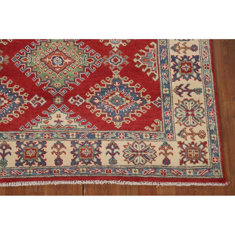 Red Kazak Area Rug Hand-Knotted Oriental Wool Carpet - 5'0" x 6'8"