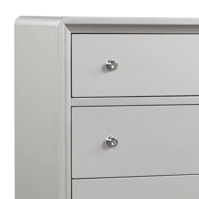 Broy Tall Dresser Chest, 4 Drawers, Crystal Knobs, Champagne Gray Wood